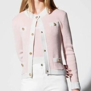 OOLALA Shimmer Ribbed Knit Cardigan In Pink